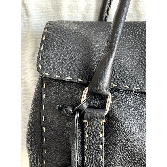 Fendi Selleria Linda Med. Satchel in Black Pebble Grain Leather w/Running Stitch - Picture 4 of 11